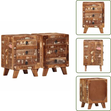 Comodino in legno di teak - vidaXL Comodini 2pz 37x32x50 cm in Legno Massello di Recupero - Comodino in legno di mango
