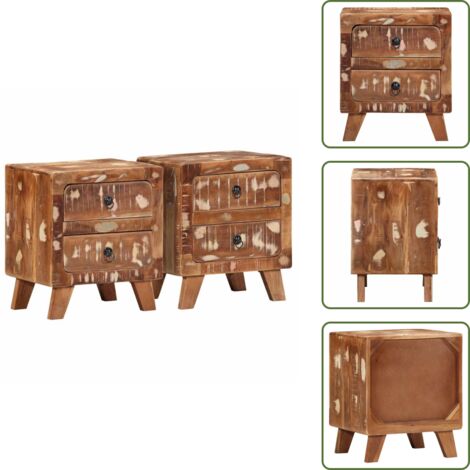 Comodino in legno di teak - vidaXL Comodini 2pz 40x32x46 cm in Legno Massello di Recupero - Comodino in legno di mango