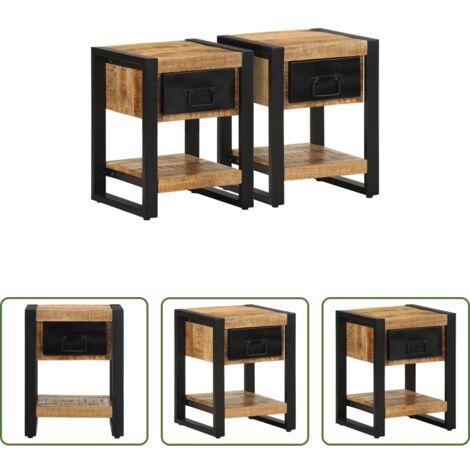 Comodino in legno grezzo -  Comodini 2 pz in Legno Massello di Mango Grezzo