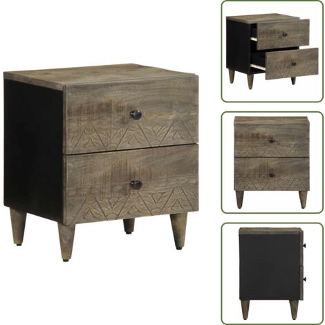 Comodino in legno massello - vidaXL Comodino Grigio Chiaro 40x33x46 cm in Legno Massello di Mango - Comodino per camera da letto