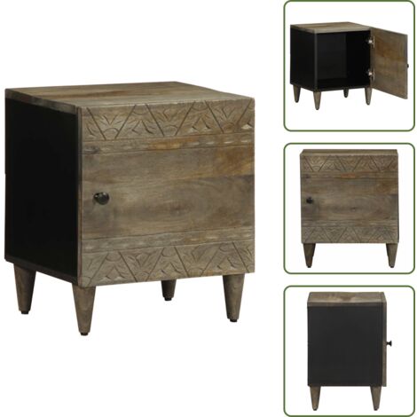 Comodino in legno massello - vidaXL Comodino Grigio Chiaro 40x33x46 cm in Legno Massello di Mango - Comodino per camera da letto