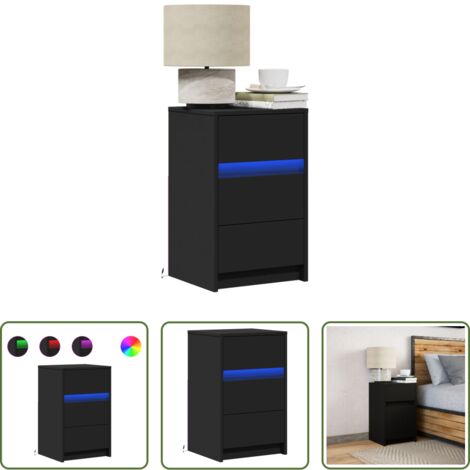 Comodino in legno multistrato -  Comodino con Luci LED Nero in Legno Multistrato
