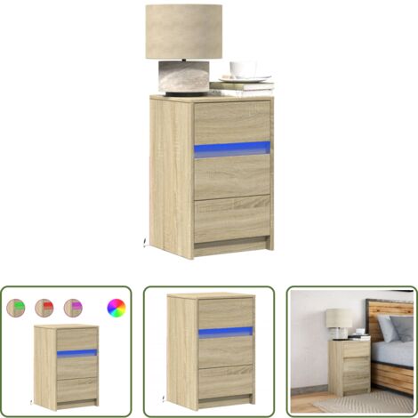Comodino in legno multistrato -  Comodino con Luci LED Rovere Sonoma in Legno Multistrato