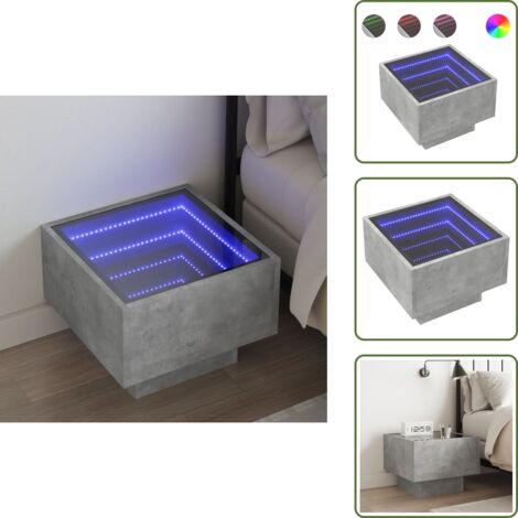 Comodino in legno multistrato - vidaXL Comodino con LED Infinity Grigio Cemento 40x40x30 cm - Comodino grigio cemento