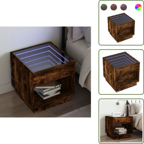 Comodino in legno multistrato - vidaXL Comodino con LED Infinity Rovere Fumo 50x50x50 cm - Comodino con specchio