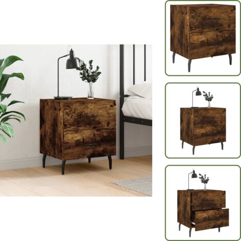 Comodino in legno multistrato - vidaXL Comodino Rovere Fumo 40x35x47,5 cm in Legno Multistrato - Comodino con piedini in metallo