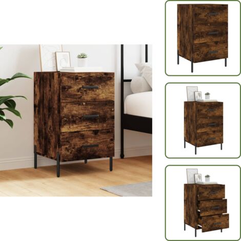 Comodino in legno multistrato - vidaXL Comodino Rovere Fumo 40x40x66 cm in Legno Multistrato - Comodino con piedini in metallo