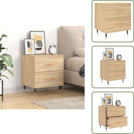 Comodino in legno multistrato - vidaXL Comodino Rovere Sonoma 40x35x47,5 cm in Legno Multistrato - Comodino con piedini in metallo