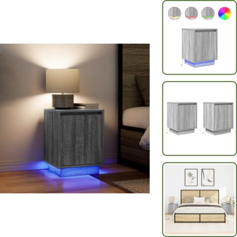 Comodino in legno tecnico - vidaXL Comodini con Luci a LED 2 pz Grigio Sonoma 38x34x50 cm - Comodino con luci personalizzabili