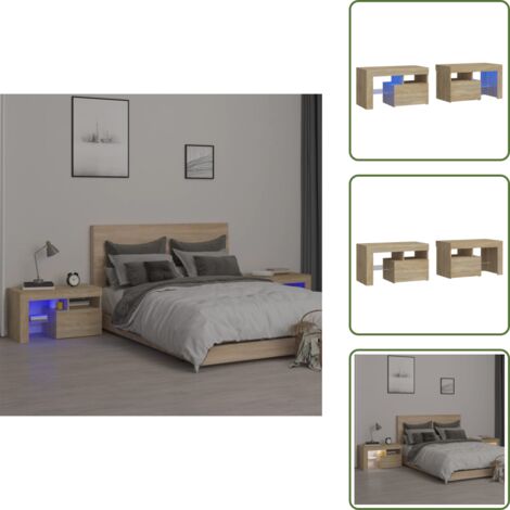 Comodino in legno - vidaXL Comodini 2 pz con Luci a LED Rovere Sonoma 70x36,5x40 cm - Comodino con piano espositivo