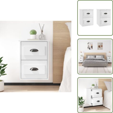 Comodino in legno - vidaXL Comodini a Parete 2 pz Bianco Lucido 41,5x36x53 cm -