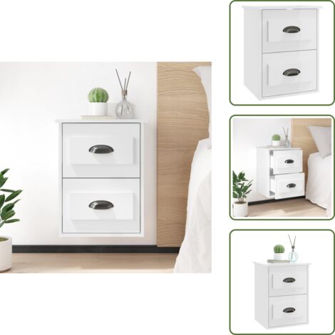 Comodino in legno - vidaXL Comodino a Parete Bianco Lucido 41,5x36x53 cm - Comodino da parete bianco lucido
