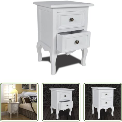 Comodino in MDF -  Comodino con 2 Cassetti in MDF Bianco