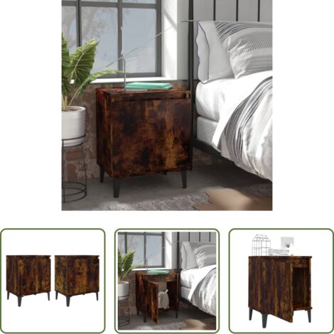 Comodino in metallo -  Comodini con Gambe in Metallo Rovere Fumo 40x30x50 cm