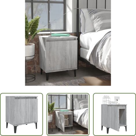 Comodino in metallo -  Comodino con Gambe in Metallo Grigio Sonoma 40x30x50 cm