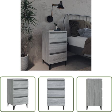 Comodino in metallo -  Comodino con Gambe in Metallo Grigio Sonoma 40x35x69 cm