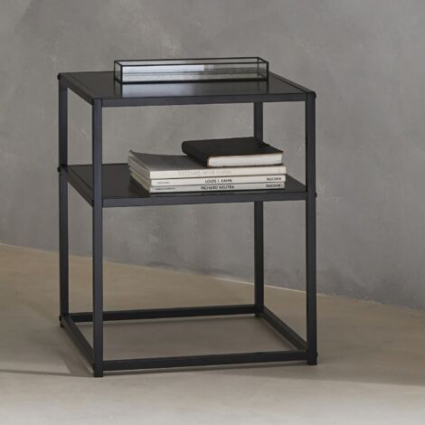 Comodino in metallo nero con ripiano