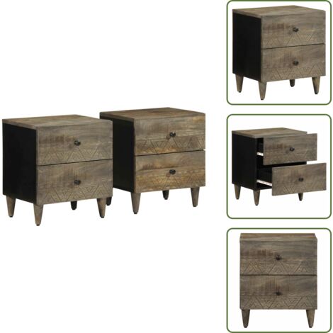 Comodino in metallo - vidaXL Comodini 2pz Grigio Chiaro 40x33x46 cm in Legno Massello Mango - Comodino con gambe in metallo
