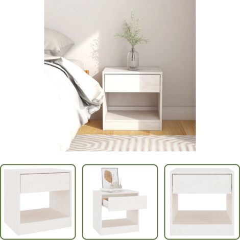 Comodino in pino -  Comodino Bianco 40x31x40 cm in Legno Massello di Pino