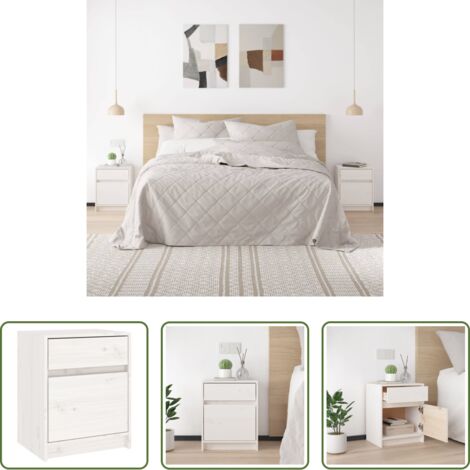 Comodino in pino -  Comodino Bianco 40x31x50 cm in Legno Massello di Pino