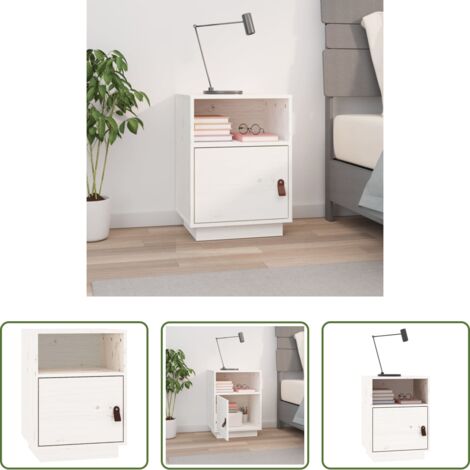 Comodino in pino -  Comodino Bianco 40x34x55 cm in Legno Massello di Pino