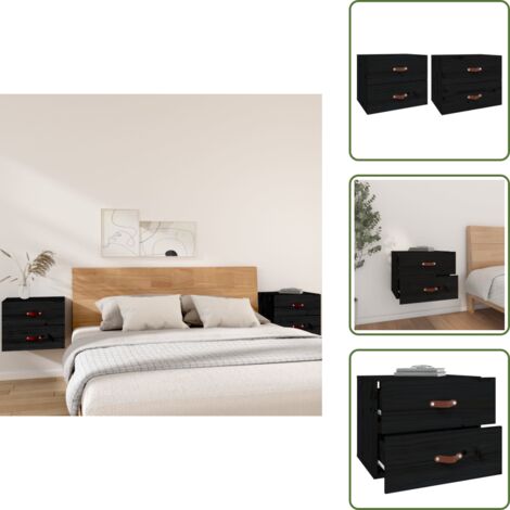 Comodino in pino - vidaXL Comodini a Muro 2 pz Nero 50x36x40 cm -