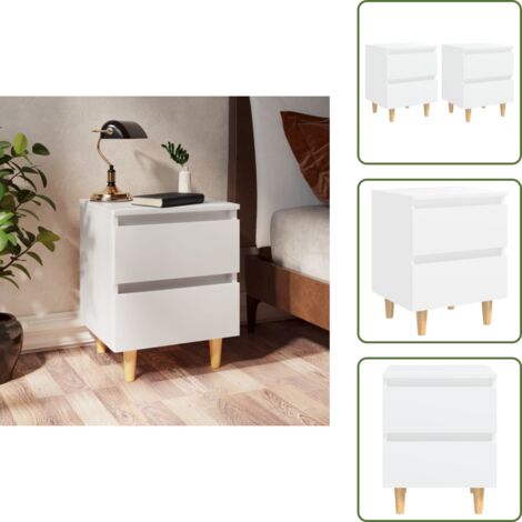 Comodino in pino - vidaXL Comodini con Gambe in Pino Massello 2pz Bianchi 40x35x50 cm -