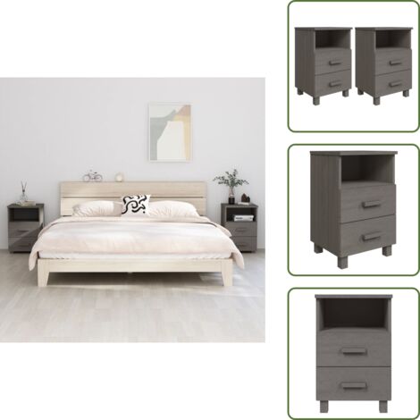 Comodino in pino - vidaXL Comodini HAMAR 2 pz Grigio Chiaro 40x35x62 cm Legno di Pino -