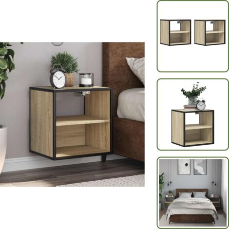 Comodino in truciolato - vidaXL Comodini a Muro 2 pz Rovere Sonoma 40x31x39,5 cm - Comodino in metallo