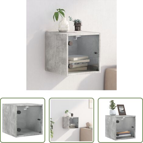 Comodino in vetro -  Comodino con Anta in Vetro Grigio Cemento 35x37x35 cm