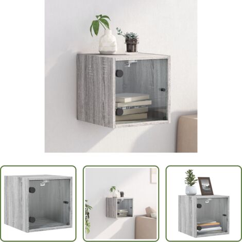 Comodino in vetro -  Comodino con Anta in Vetro Grigio Sonoma 35x37x35 cm