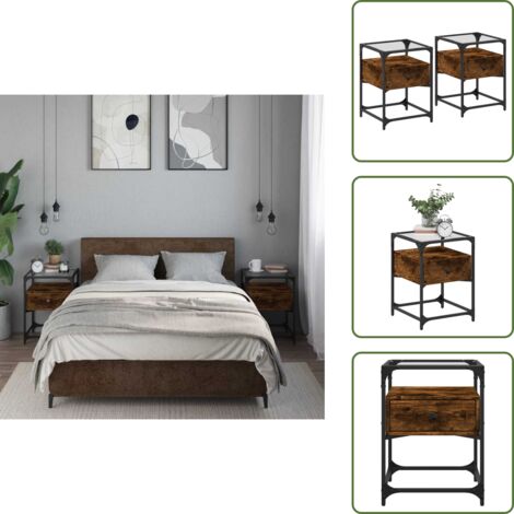 Comodino in vetro - vidaXL Comodini 2 pz Rovere Fumo 40x40x55 cm in Legno Multistrato - Comodino per soggiorno