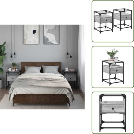Comodino in vetro - vidaXL Comodini 2pz Grigio Sonoma 40x40x55 cm in Legno Multistrato - Comodino in legno multistrato