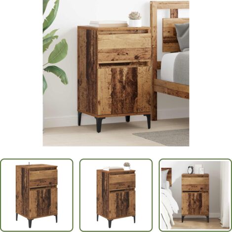 Comodino industriale -  Armadio da Notte con cassetto Legno vecchio 40 x 35 x 70 cm