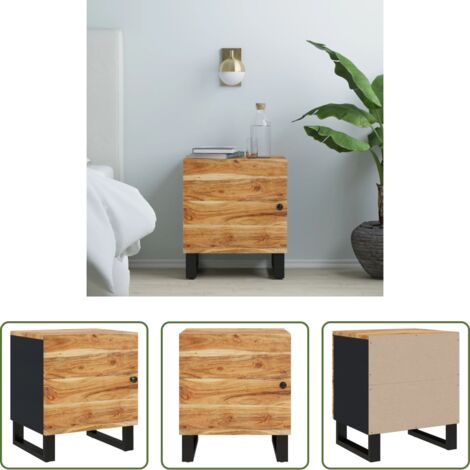 Comodino industriale -  Comodino 40x33x46 cm in Legno Massello di Acacia