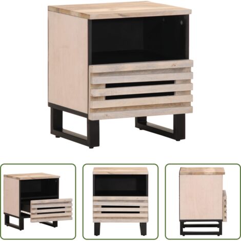 Comodino industriale -  Comodino 40x34x46 cm in Legno Massello di Mango Sbiancato