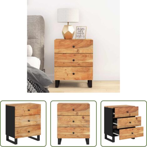 Comodino industriale -  Comodino 50x33x62 cm Legno Massello Acacia e Legno Multistrato