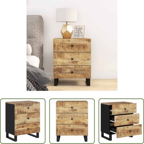 Comodino industriale -  Comodino 50x33x62cm Legno Massello di Mango e Legno Multistrato