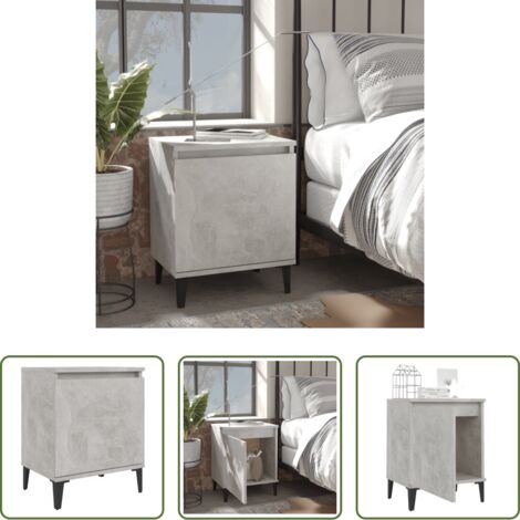 Comodino industriale -  Comodino con Gambe in Metallo Grigio Cemento 40x30x50 cm