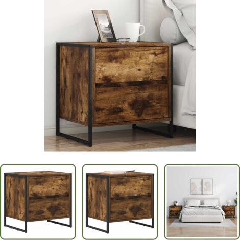 Comodino industriale -  Comodino Quercia Fumosa 50 x 39.5 x 50 cm Legno multistrato