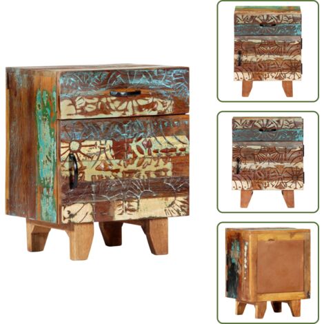 Comodino intagliato a mano - vidaXL Comodino Intagliato a Mano 40x30x50 cm in Massello di Recupero - Comodino in legno massello