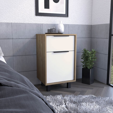 Comodino Kaia Z con Cassetto, Dimensioni 41,2 cm L x 36,3 cm P x 70 cm H, Colore Miele/Bianco