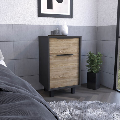 Comodino Kaia Z con un cassetto, dimensioni 41,2 cm L x 36,3 cm P x 70 cm H, finitura nero/miele