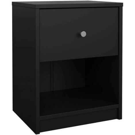 Comodino Kastri, 2 Ripiani, un Cassetto, 30.1x37.9x48.4h cm Nero