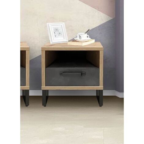 Comodino con scomparto finitura legno chiaro rovere e base metallo nero L50  cm PERNELLE - Miliboo