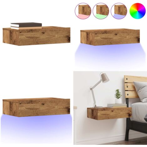 Comodino Legno Antico 60x35 cm in Legno Multistrato - Comodino in legno - Comodino con luci led