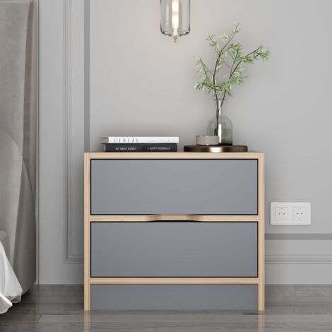 Comodino legno e grigio con 2 cassetti MOLDE