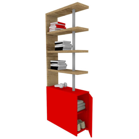 Comodino libreria salvaspazio con design moderno - Narciso - Quercia e Rosso