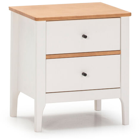 Comodino Luca 2 Cassetti Bianco, Legno Massello, 46 cm (Larghezza) 35 cm (Profondità) 51 cm (Altezza)