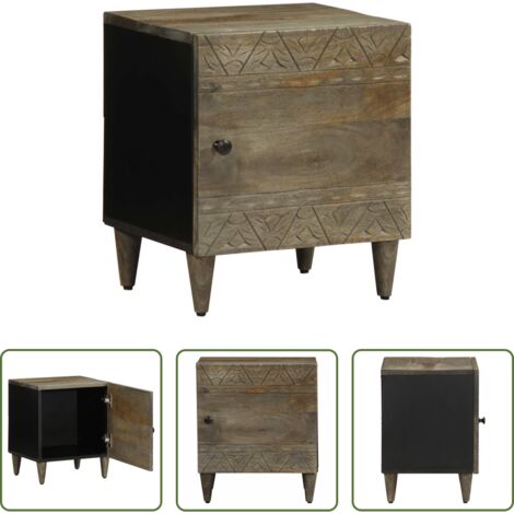 Comodino mango -  Comodino Grigio Chiaro 40x33x46 cm in Legno Massello di Mango